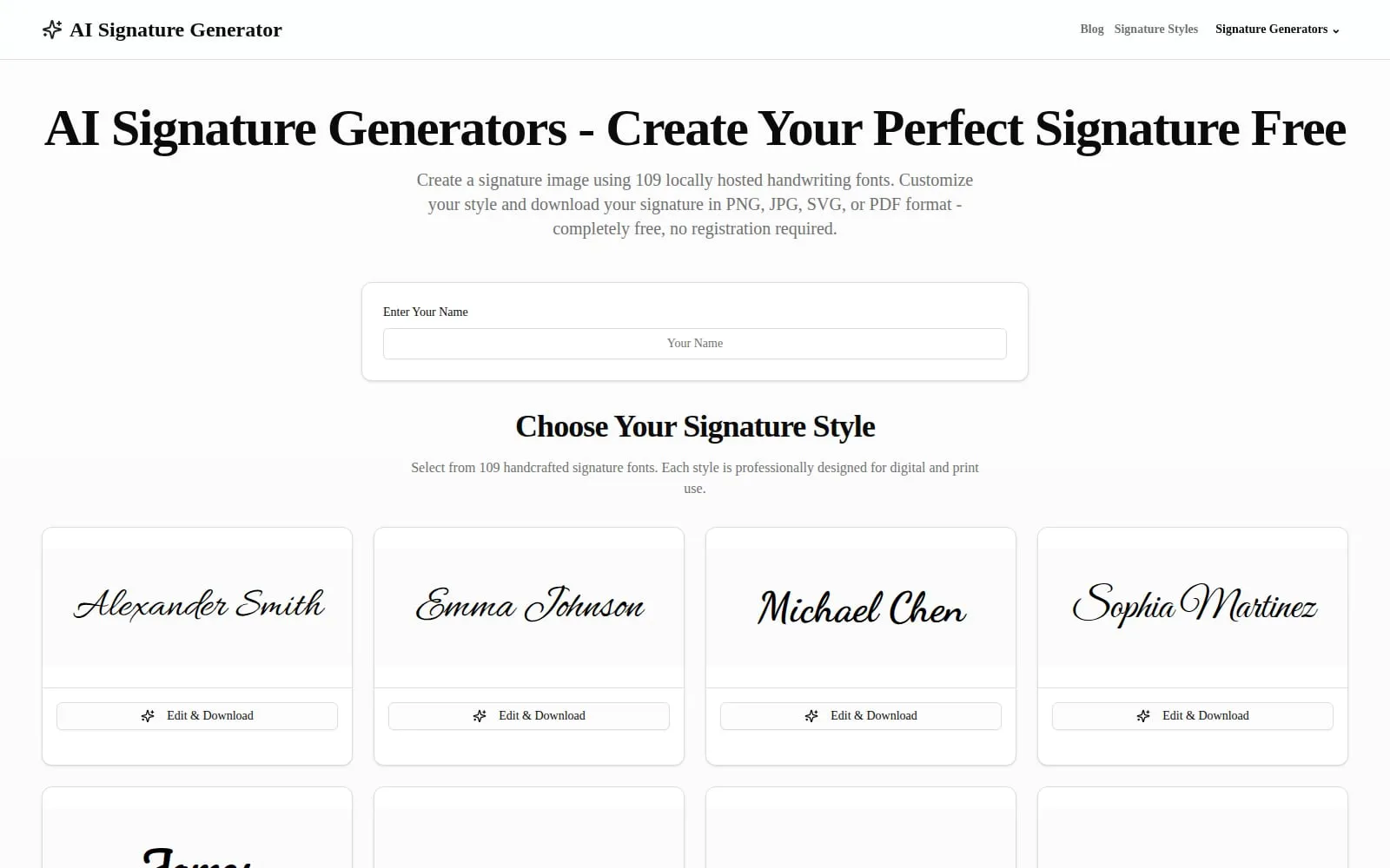 Screenshot of AI Signature Generator