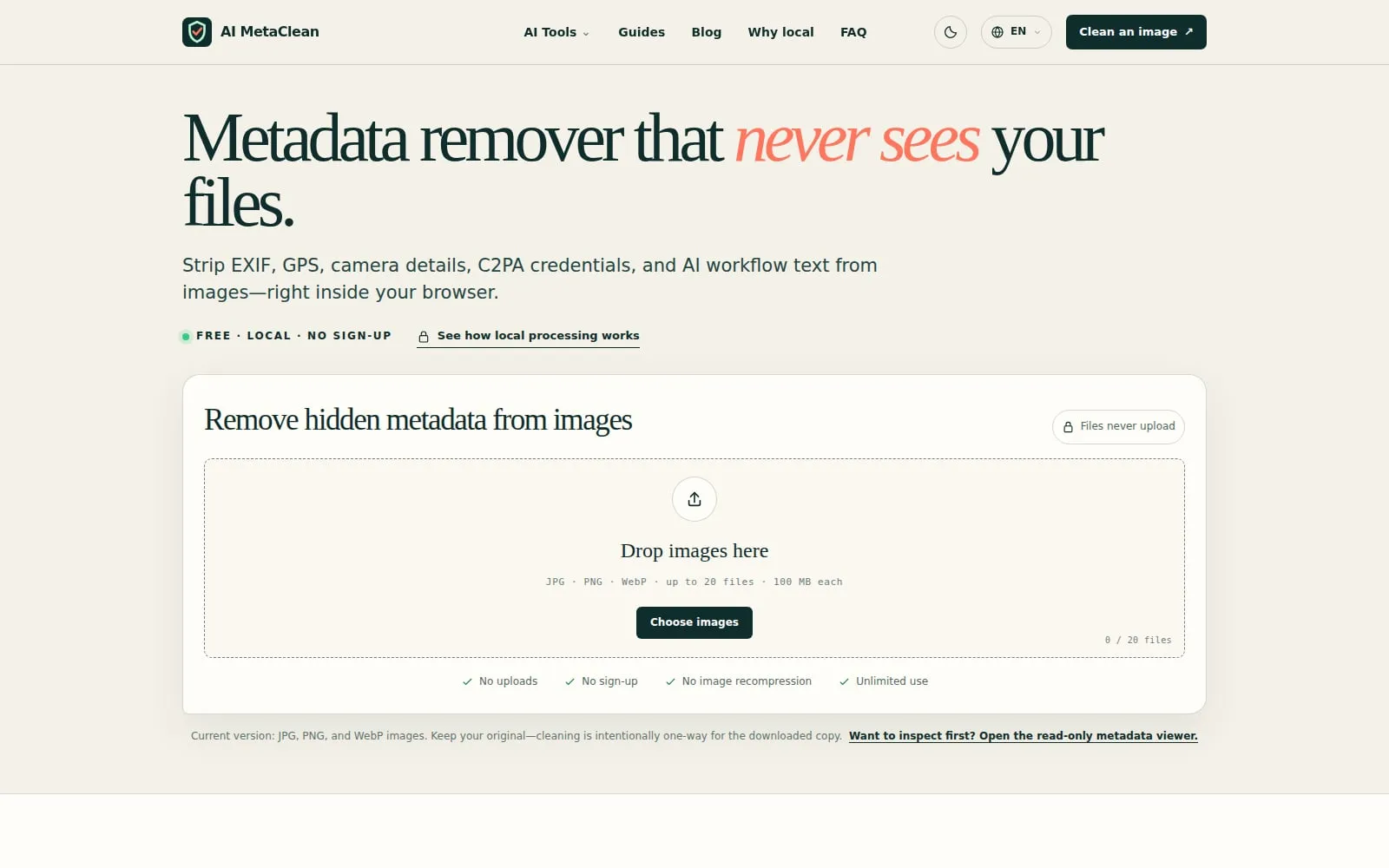 Screenshot of AI MetaClean